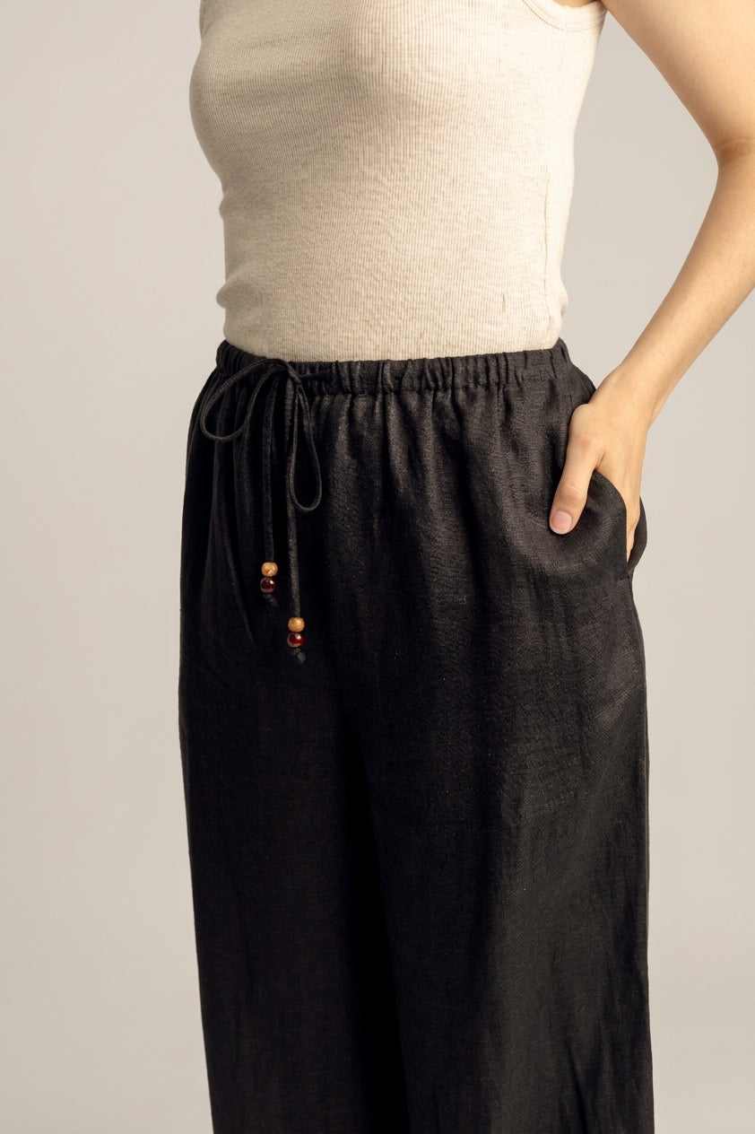 Sahara Linen Drawstring Pants - Black