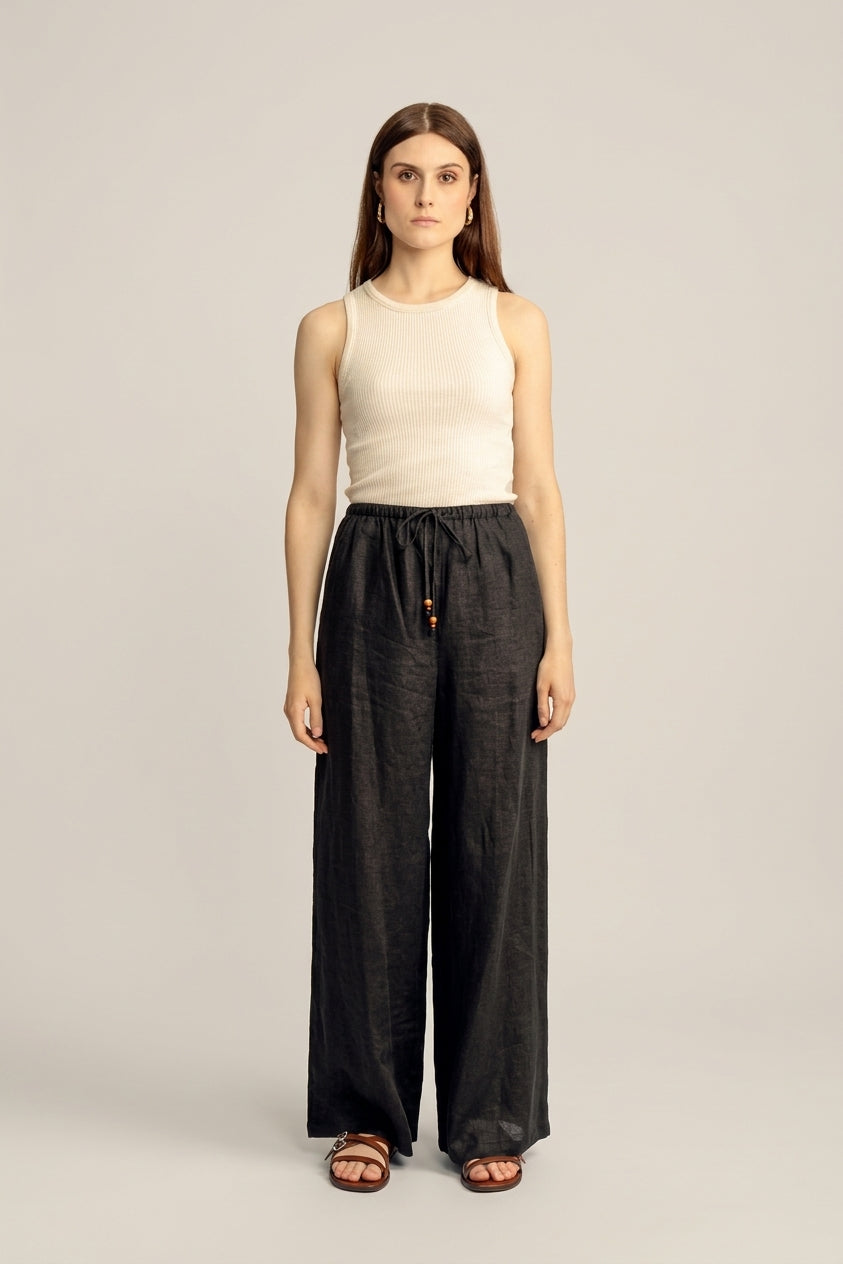 Sahara Linen Drawstring Pants - Black