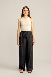Sahara Linen Drawstring Pants - Black