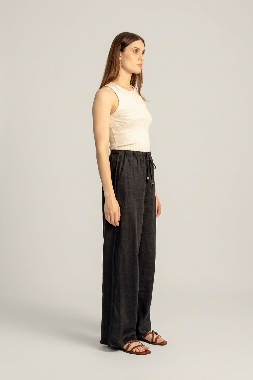 Sahara Linen Drawstring Pants - Black