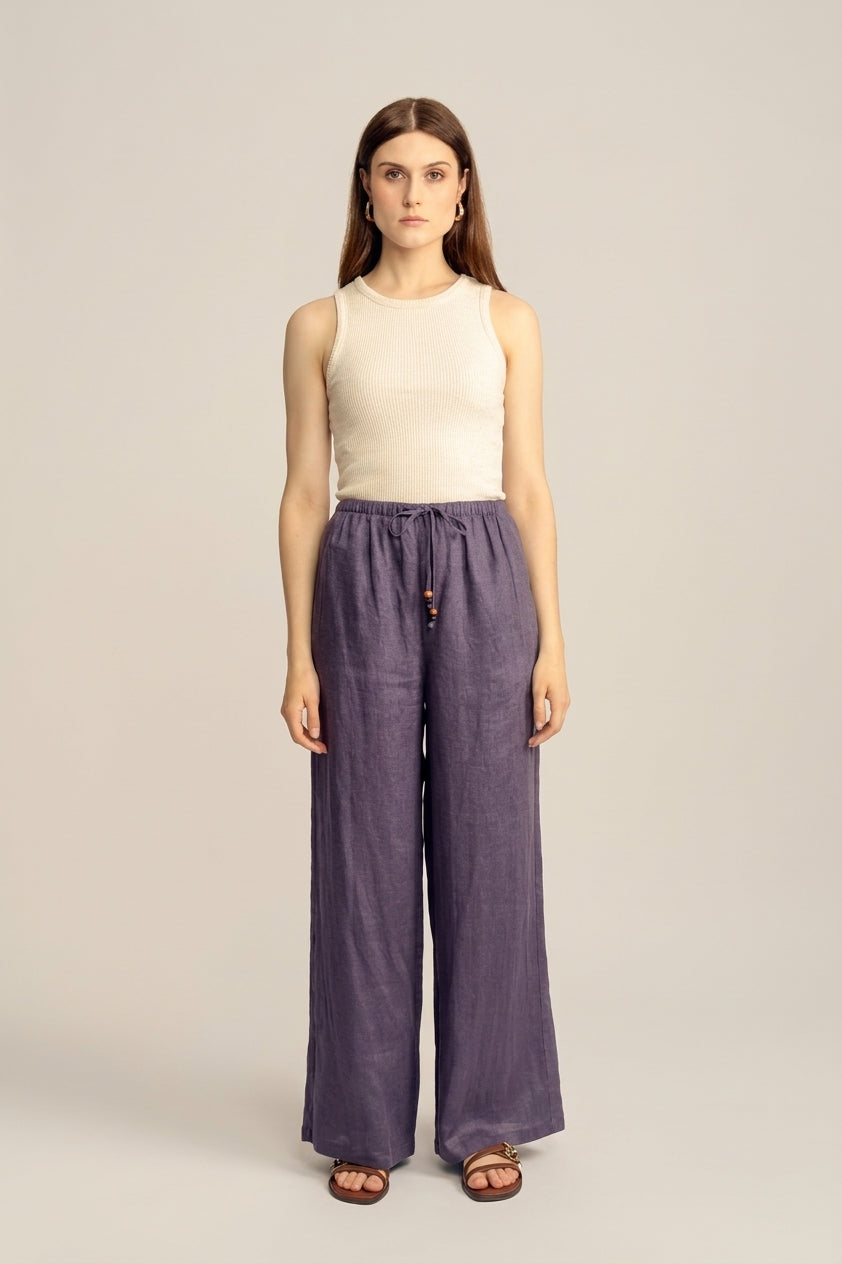 Sahara Petite Linen Drawstring Pants - Indigo