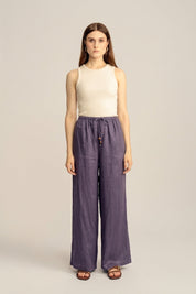 Sahara Petite Linen Drawstring Pants - Indigo