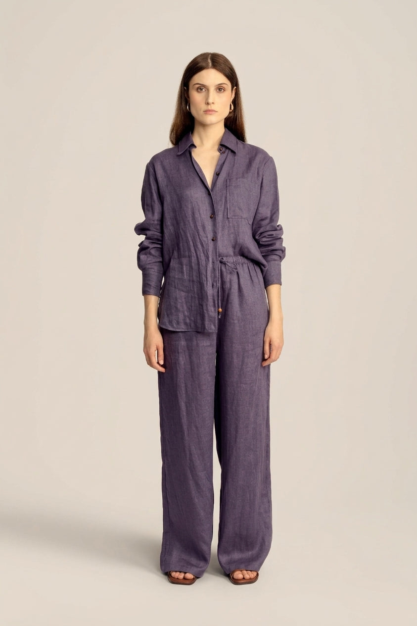 Sahara Petite Linen Drawstring Pants - Indigo