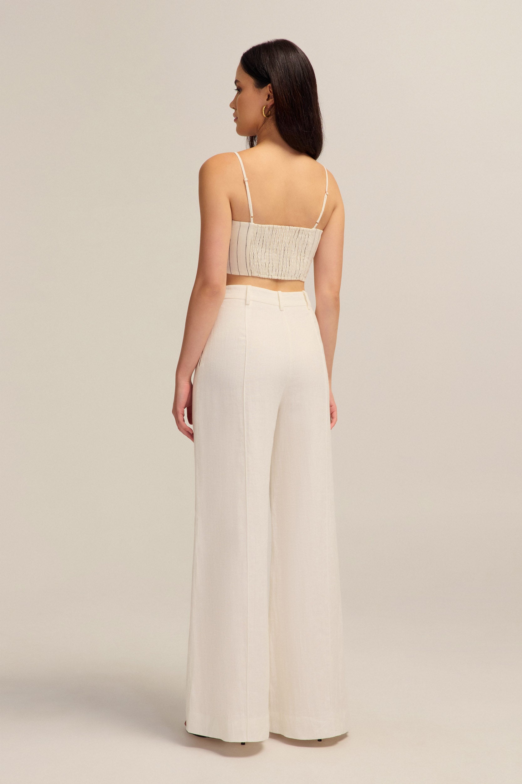 Serene White Linen Wide Leg Pants Back