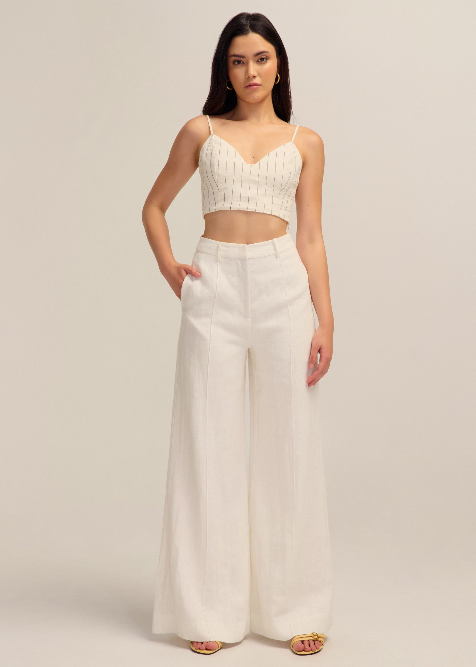 Serene White Linen Wide Leg Pants 