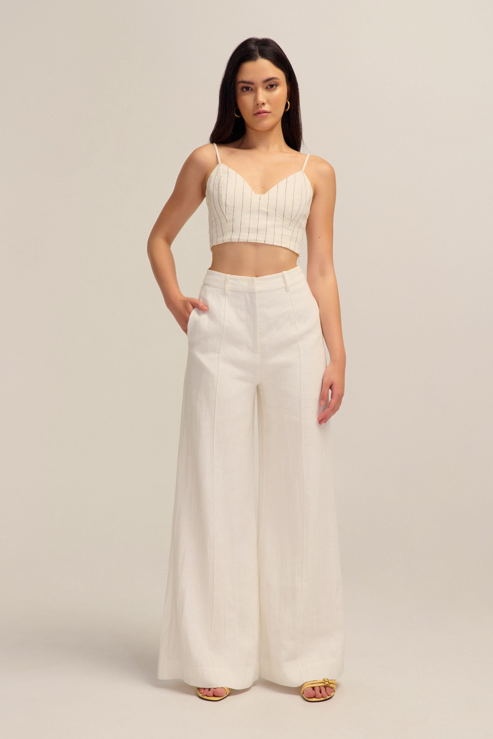 Serene White Linen Wide Leg Pants 