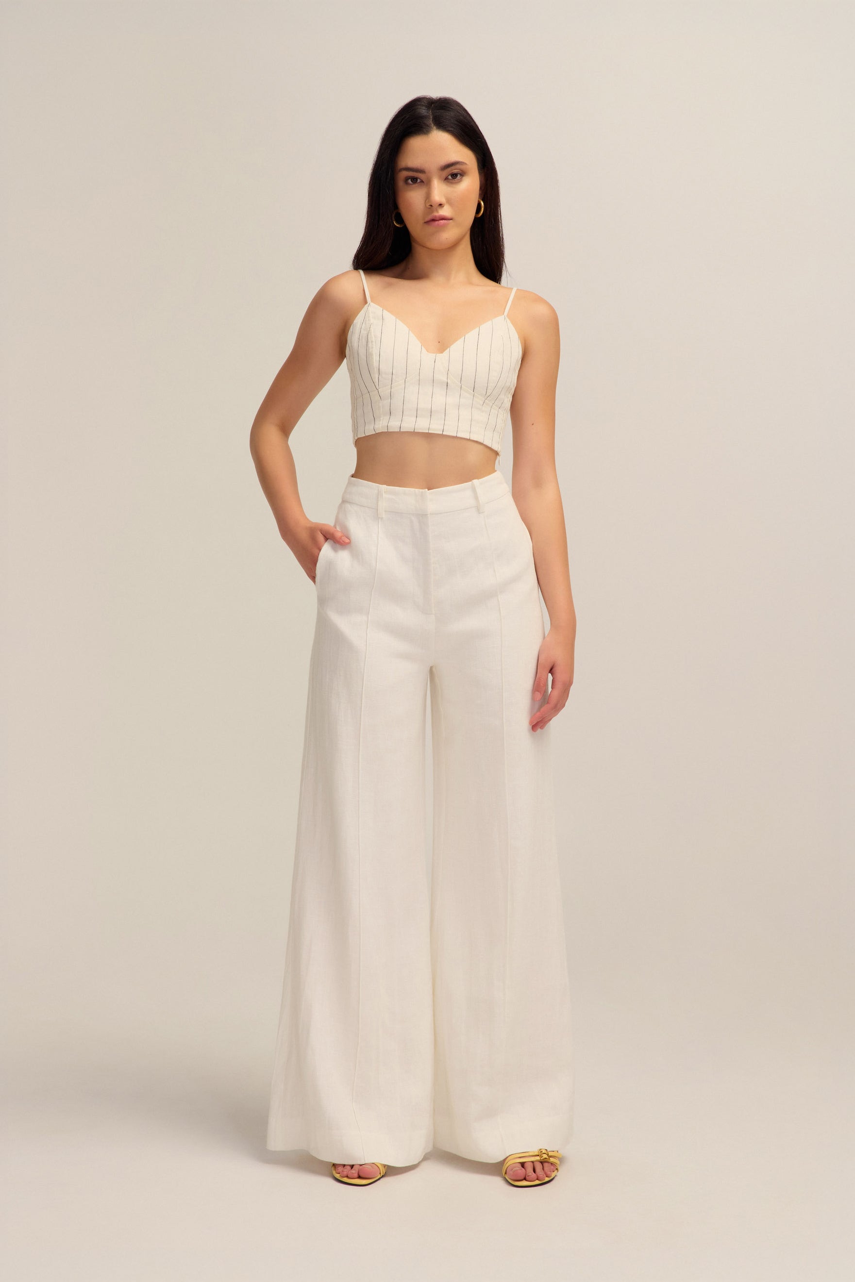 Serene White Linen Wide Leg Pants 