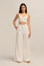 Serene White Linen Wide Leg Pants 