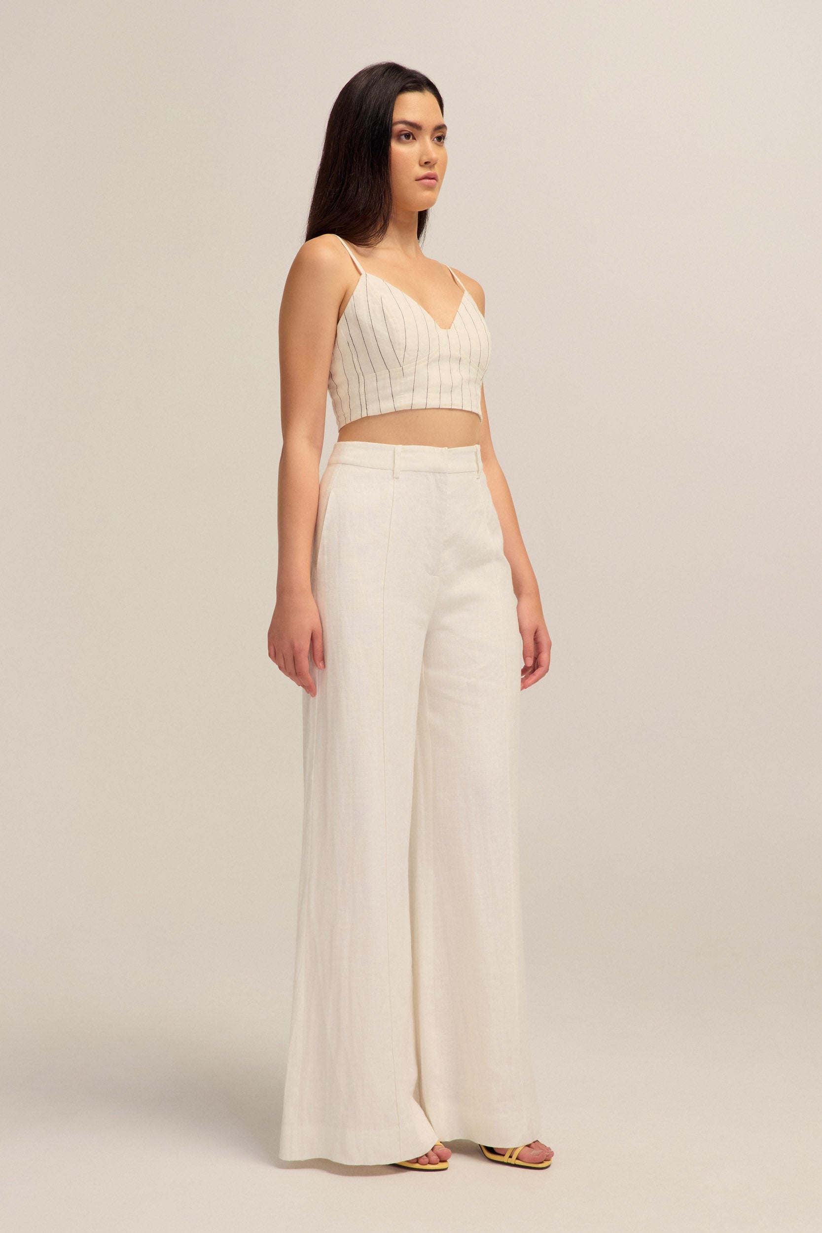 Serene White Linen Wide Leg Pants 