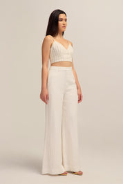 Serene White Linen Wide Leg Pants 
