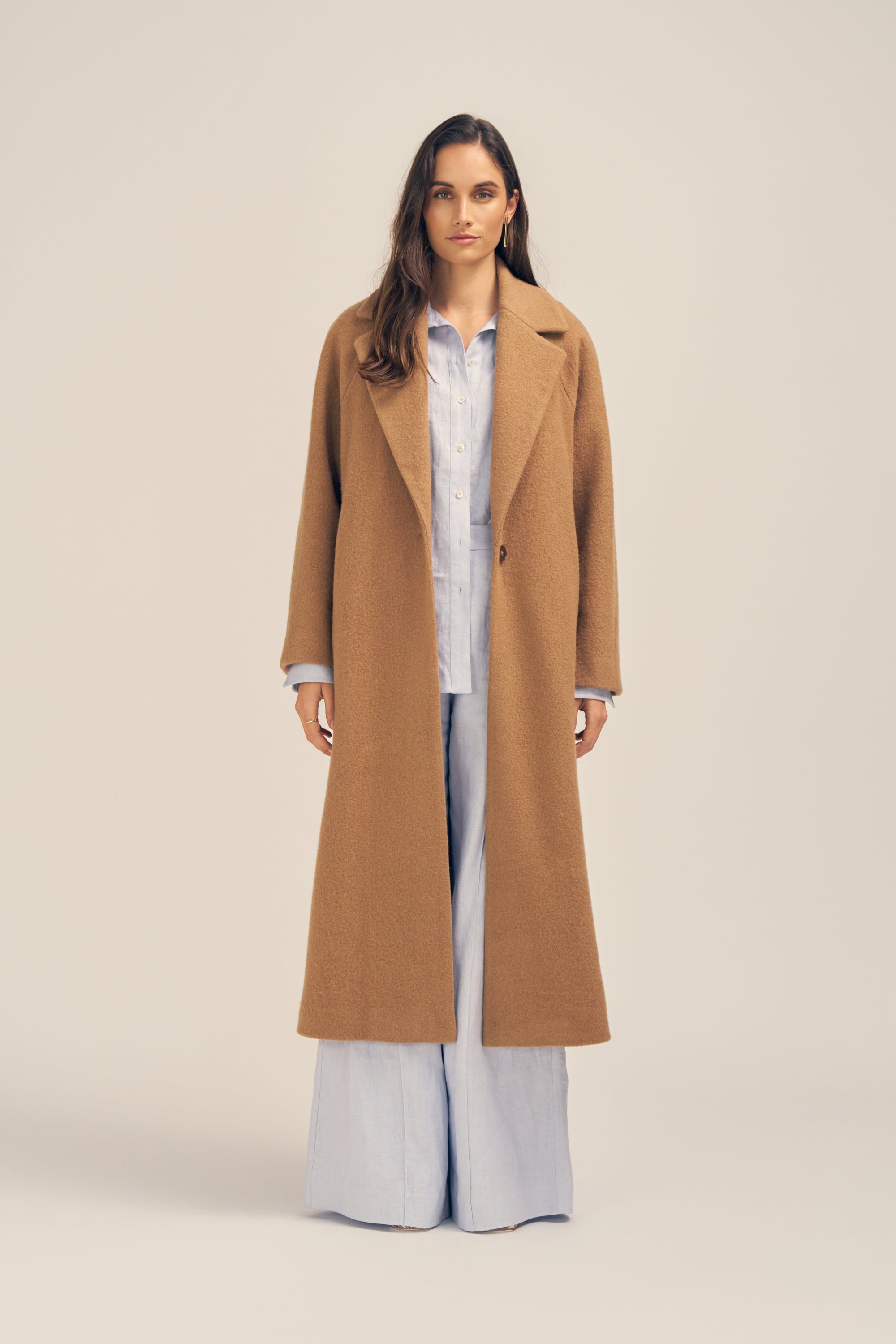 Solace Camel Textured Wool Coat Front
