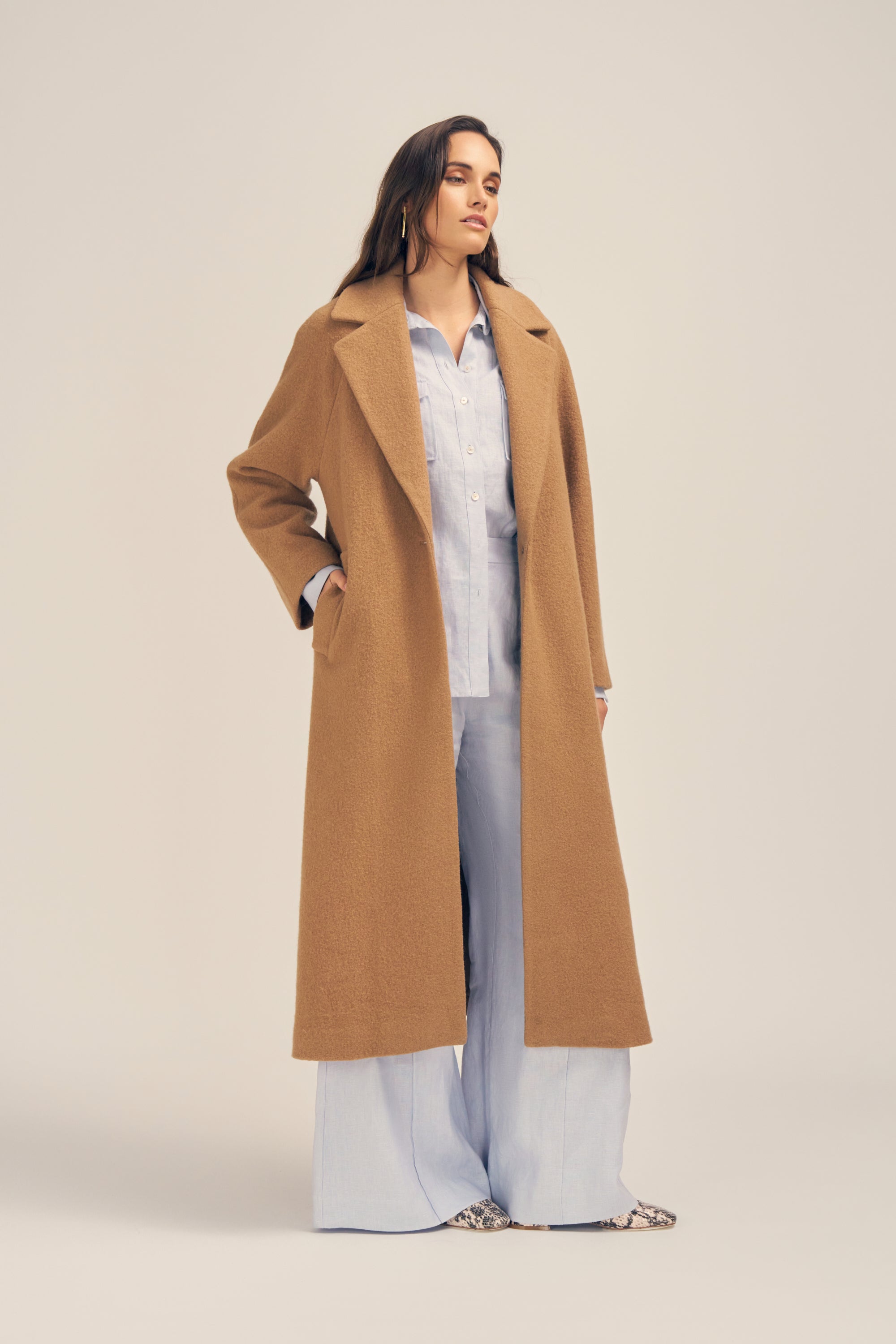 Solace Camel Textured Wool Coat Side