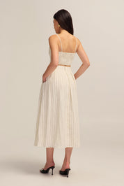 Talia Linen White and Black Stripe Midi Skirt