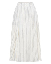 Talia Linen White and Black Stripe Midi Skirt