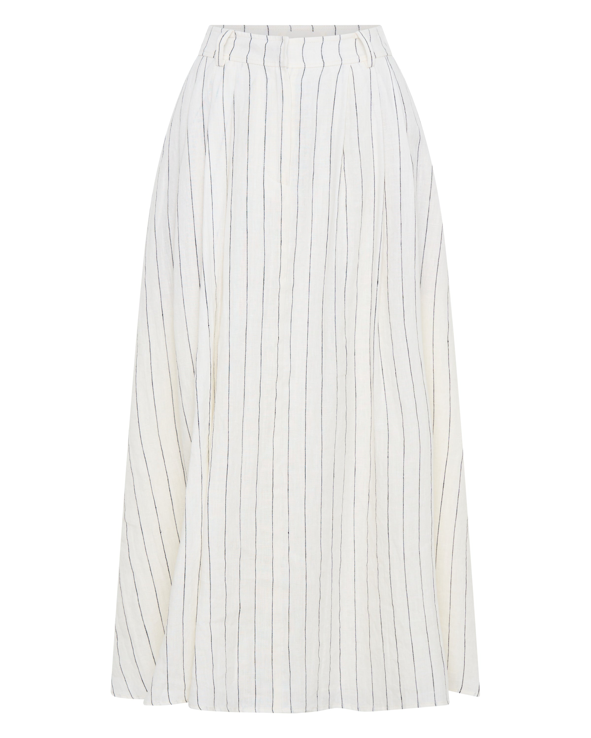 Talia Linen White and Black Stripe Midi Skirt