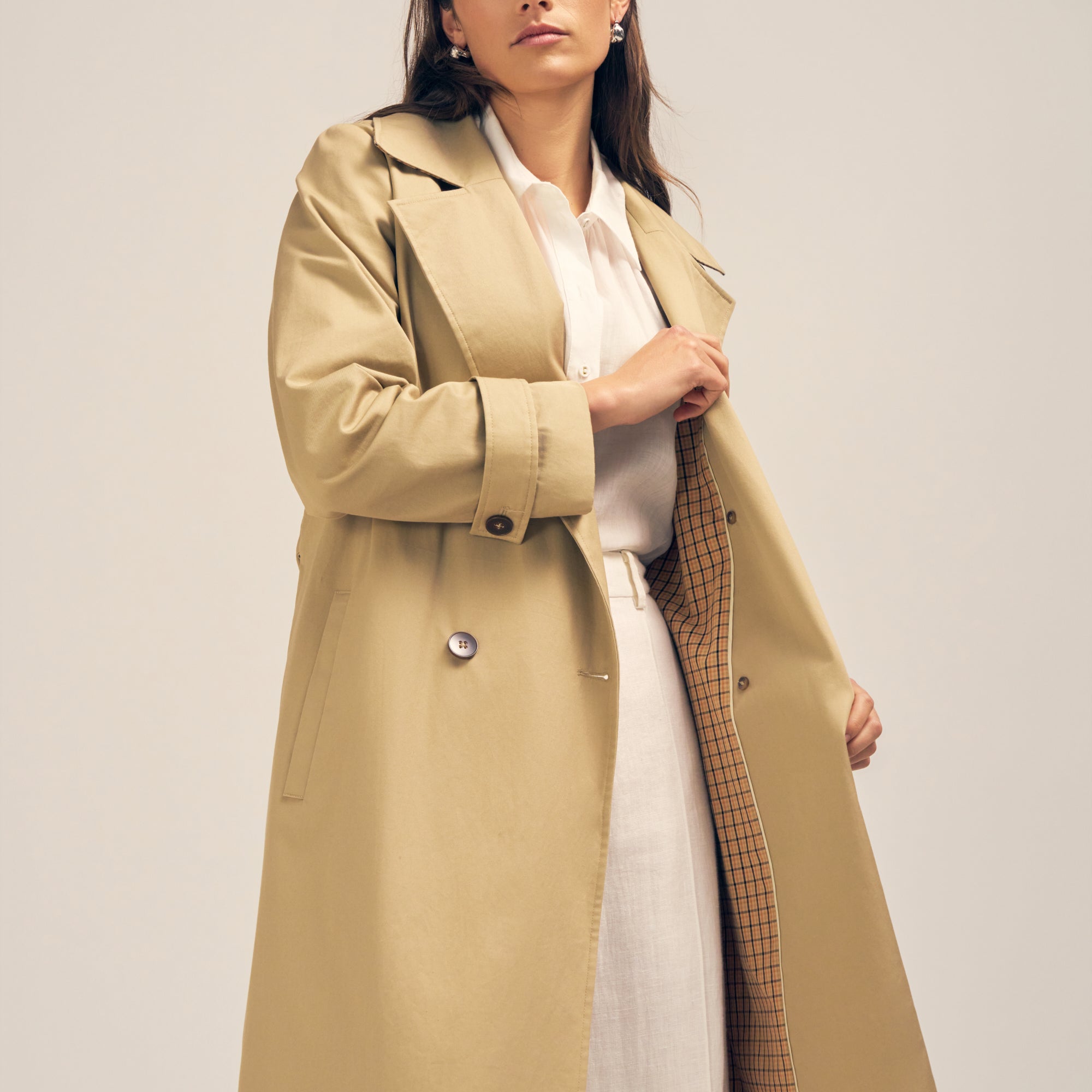 Tempest Water Resistant Khaki Trench Coat Check Pattern