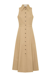 Vivienne Caramel Twill Cotton Midi Dress