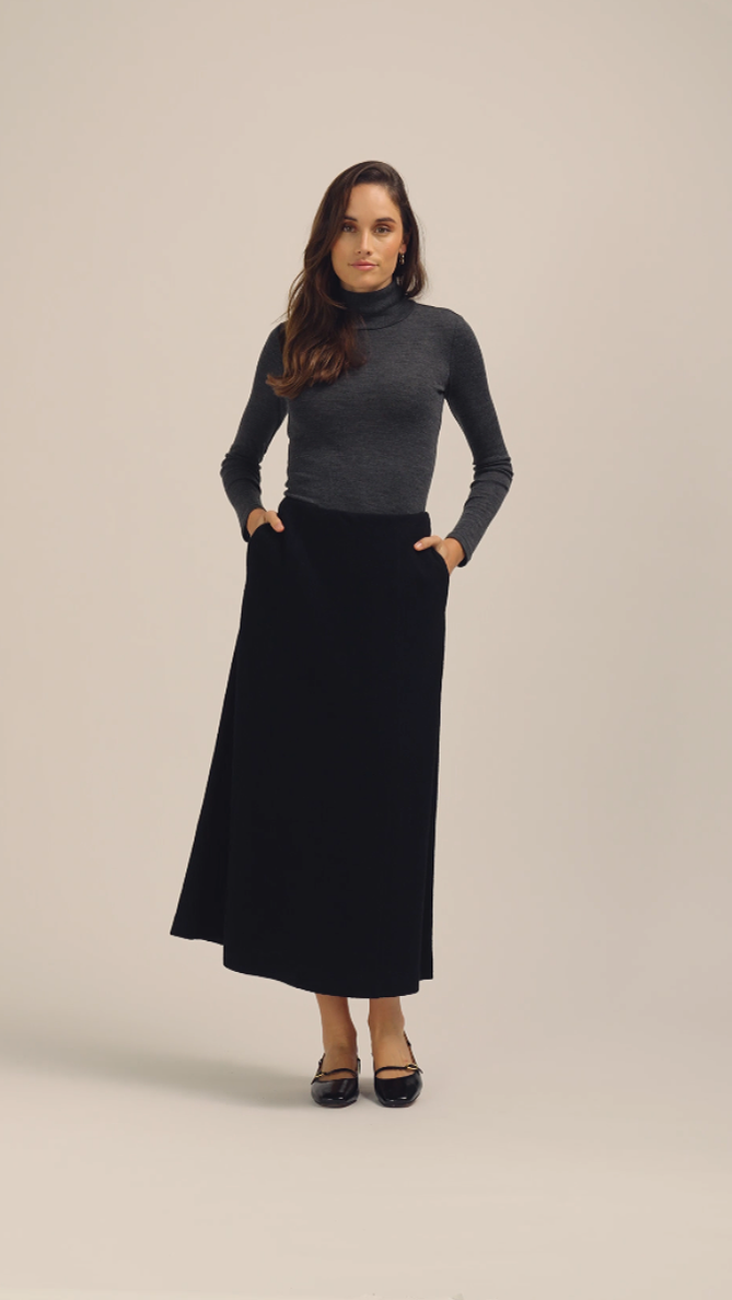 Cleo Midi Black Wool Skirt 