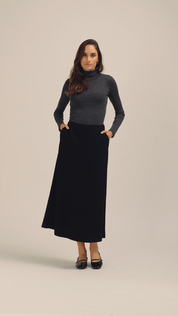 Cleo Midi Black Wool Skirt 